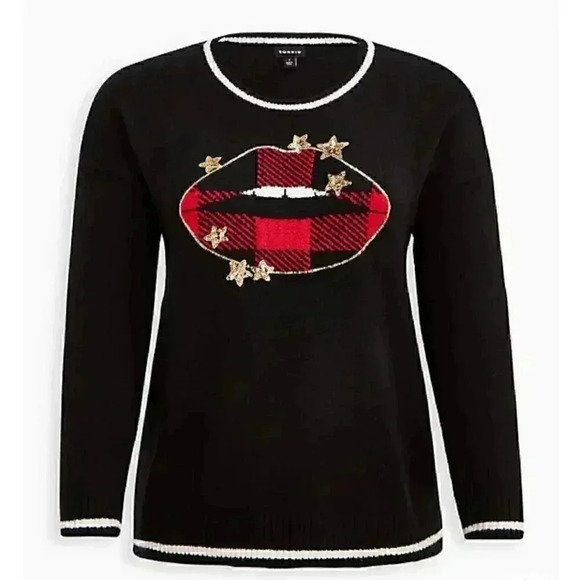 torrid Sweaters - Black Sweater with Plaid Lips